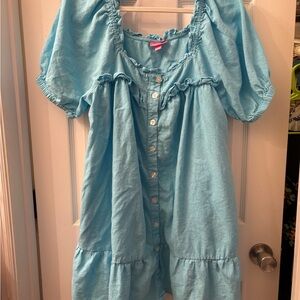 Charming Sky Blue Dress with Ruffle Details